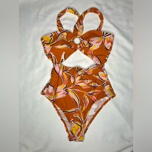 Orange Retro Floral One Piece Swimsuit NWT Small